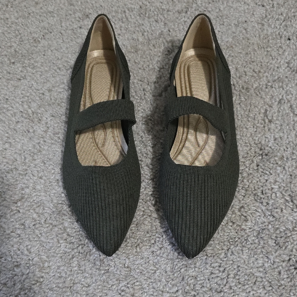 New Pointed Toe Mary Jane, Knit Comfortable Ballet Flats Sz 37